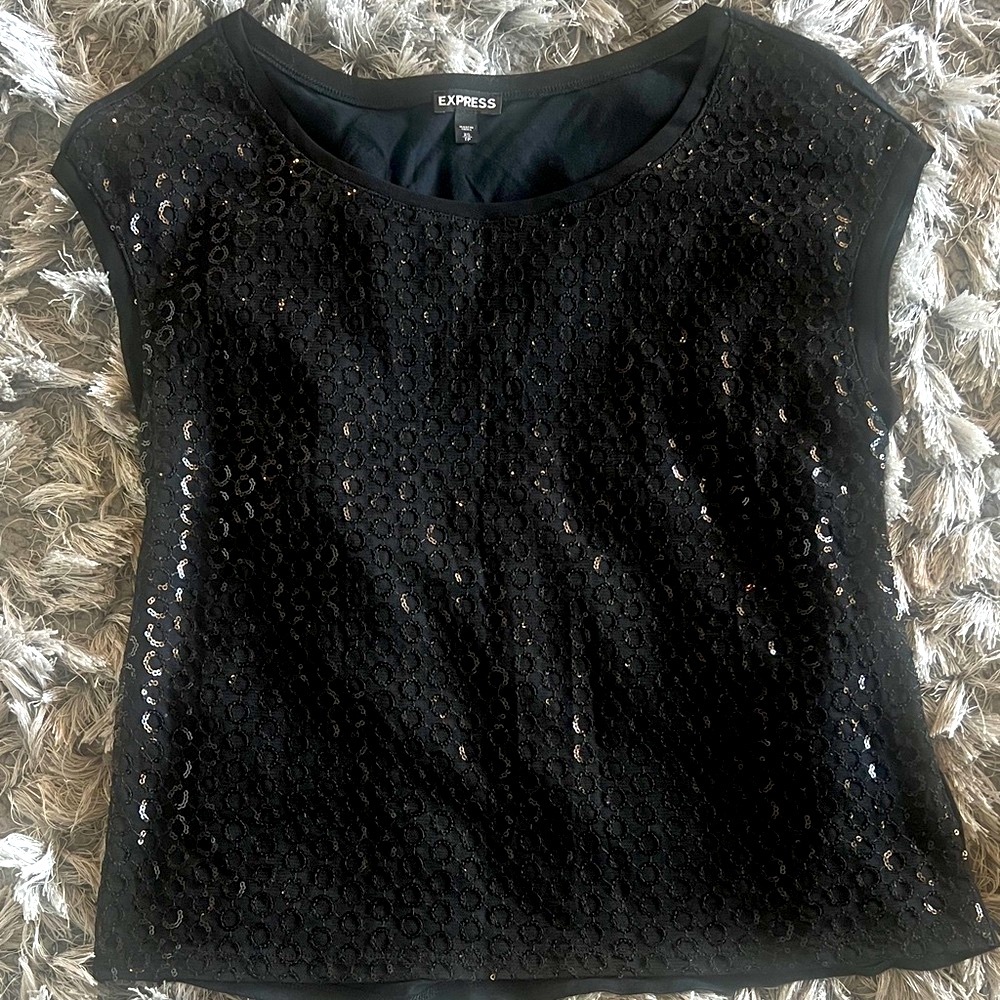 Express Black Sequin Blouse, XS